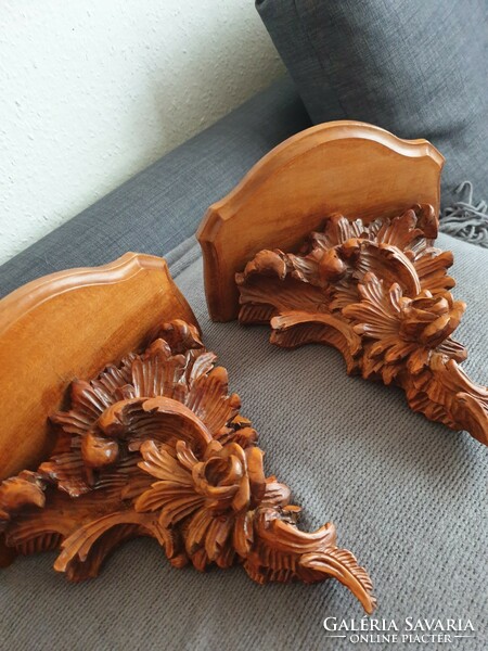 Pair of carved wooden wall brackets