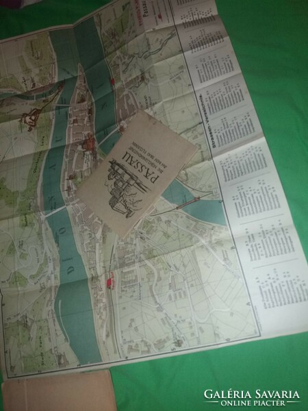 Antik 1940 német nyelvű gótbetűs PASSAU kihajtható 52 X 38 cm térkép + ismertető útikalauz GYŰJTŐI