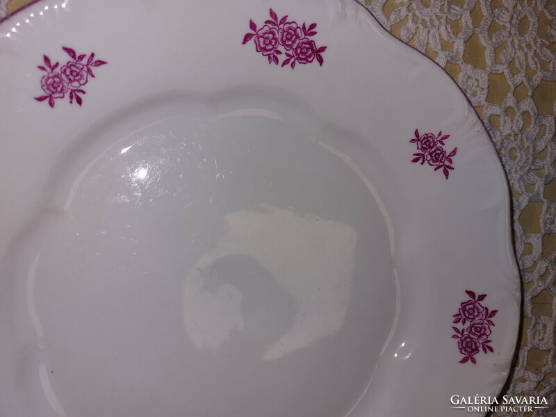 Zsolnay rózsaszín virágos porcelán lapos tányér