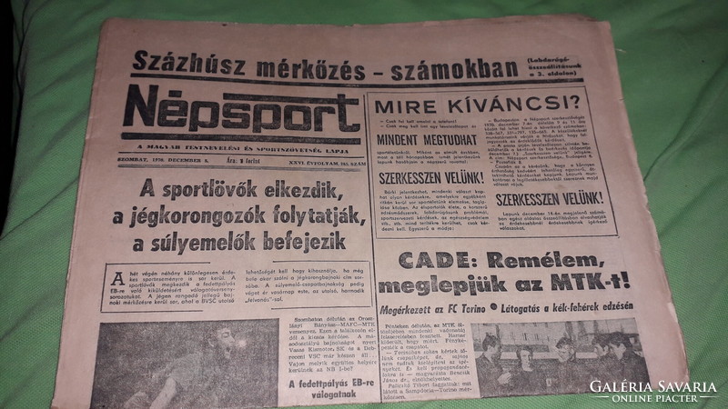 1970. December 5. Saturday folk sports daily newspaper in good condition according to the pictures