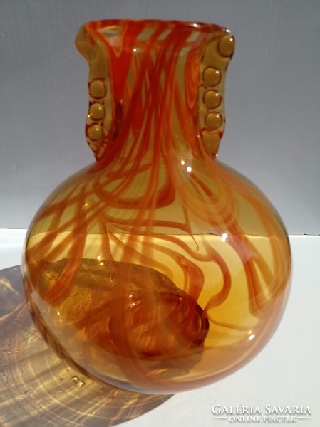 Orange yellow bohemian artist glass vase