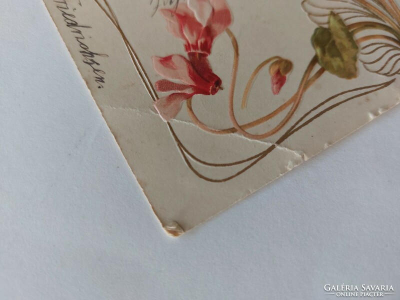Old embossed art nouveau postcard cyclamen clover