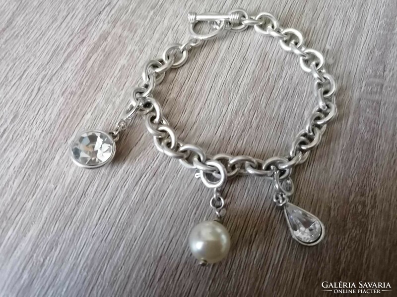 Silver-plated t-lock charm bracelet