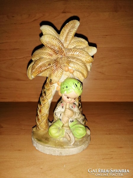 Snake charming under the palm tree old salt sculpture figurine 16 cm high