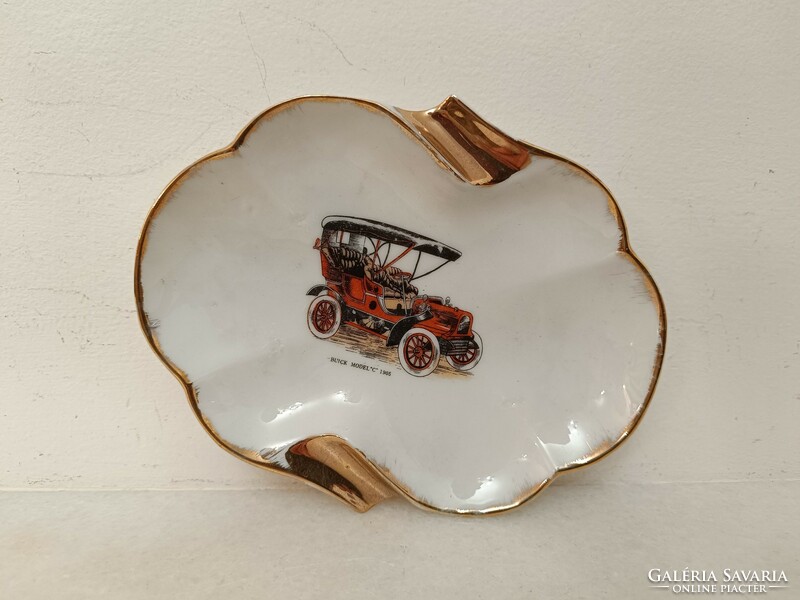 Antik porcelán hamutartó asztali hamutál veterán autó automobil motívum 921 8499