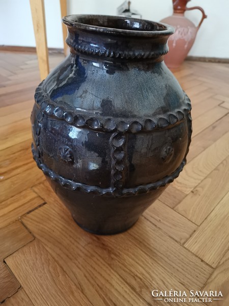 Dark blue glazed ceramic floor vase