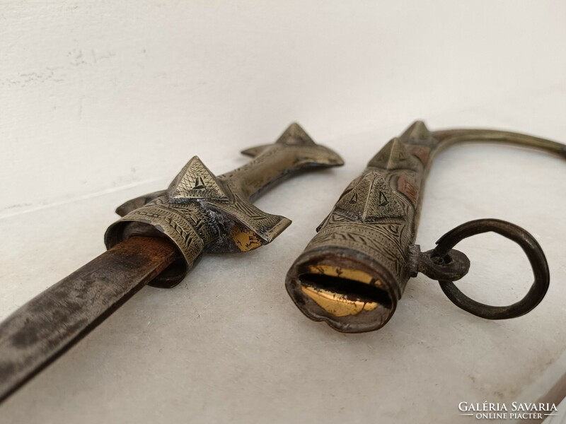 Antik Jambiya arab perzsa Szíria Marokkó berber tőr fém rátétes réz kés fegyver XIX. - XX. sz. 728