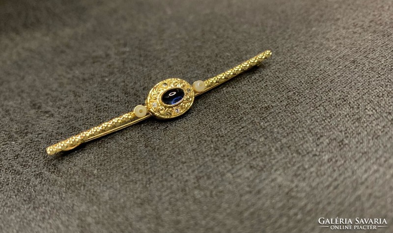 Antique gold brooch with tiny diamonds and sapphires