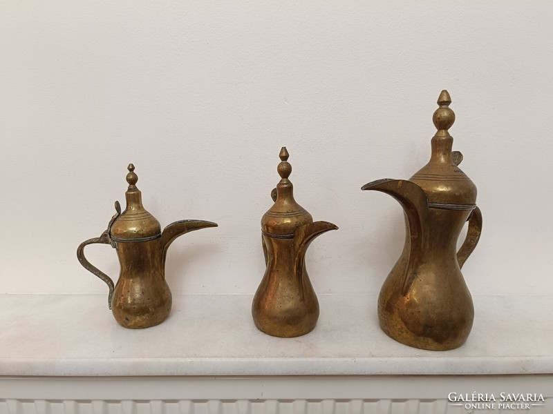 Antik 3 darab arab sárgaréz csőrös kancsó kávé tea kiöntő Marokkó Algéria 915 8491