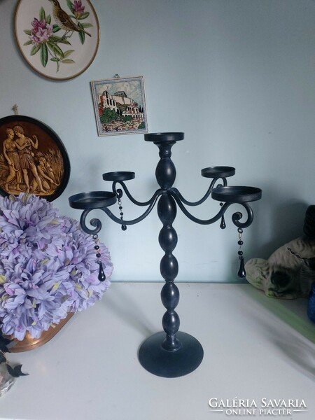 Impressive 50 cm high black metal candle holder with 5 (4 +1) branches