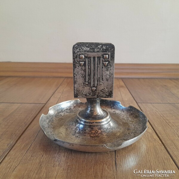 Antique art nouveau metal ashtray, match holder