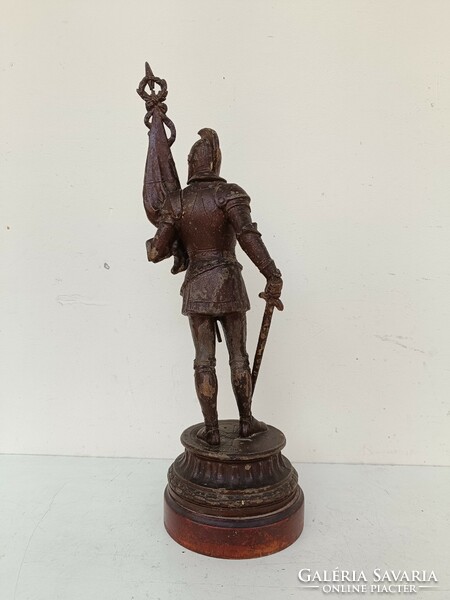 Antique patina painted spaiater armored warrior soldier statue on wooden base 999 8583