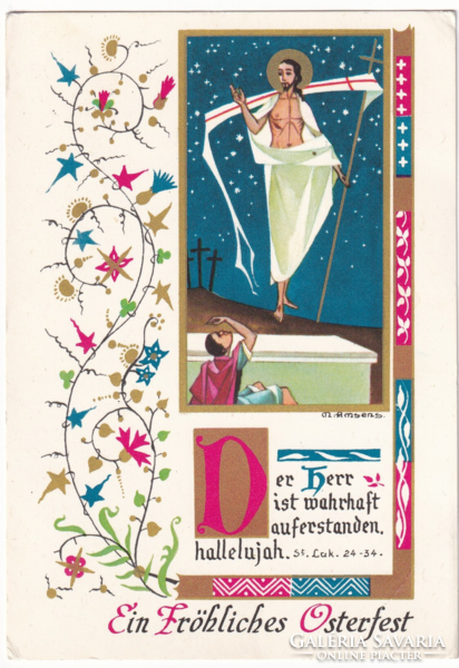 HV:30 Húsvéti Vallásos Üdvözlő képeslap (sarok törés)