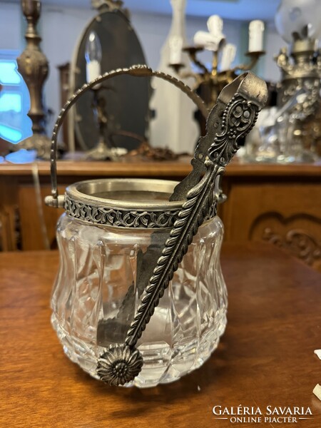 Sugar cube holder with antique tweezers