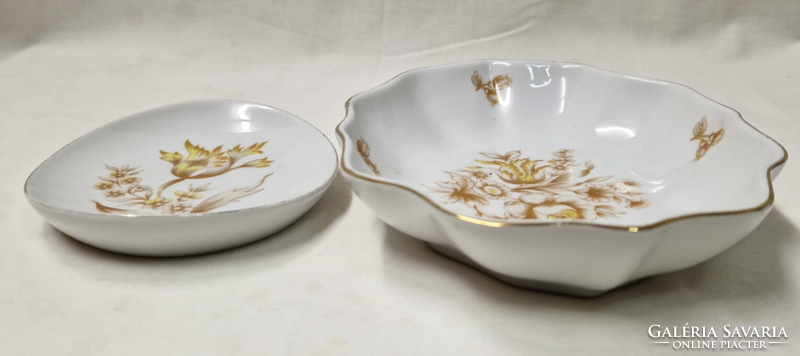 Hollóháza porcelain flower pattern bowls or trays are sold together in perfect condition