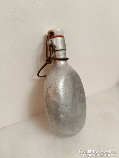 Antique military hiking aluminum water bottle with aged rubber seal 721 8464