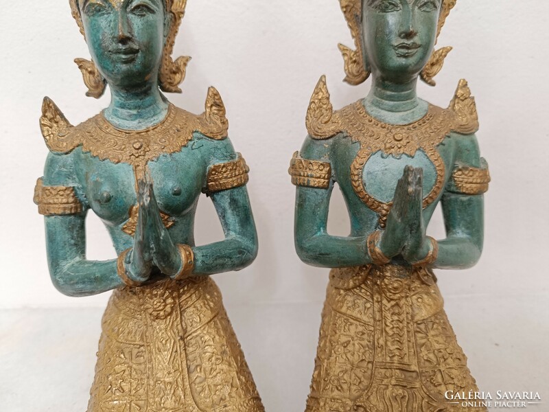 Antique 2 Piece Buddhist Bronze Statue Ceremony Praying Scene Buddha Thailand 725 8469