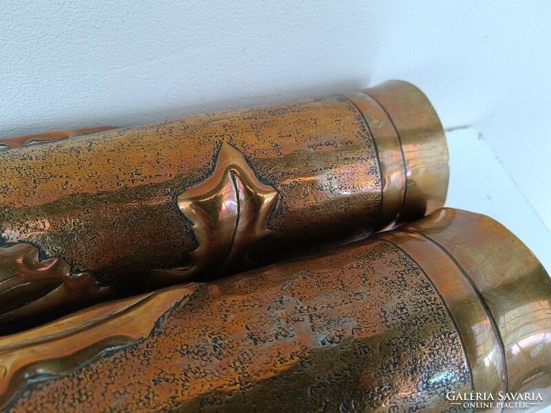 Antique i. World War II soldier cartridge case large gun case gun case 2 copper embossed flowers 887