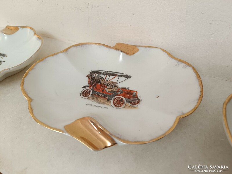 Antique 3 piece porcelain ashtray table ashtray vintage car automobile motif 920 8500