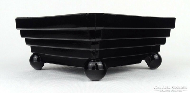 1Q736 Régi fekete art deco öntött üveg asztalközép kínáló tál 8 x 18 cm