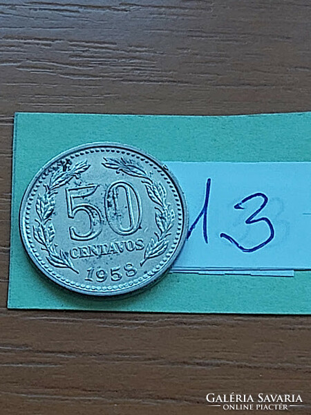 Argentina 50 centavos 1958 steel nickel plated 13
