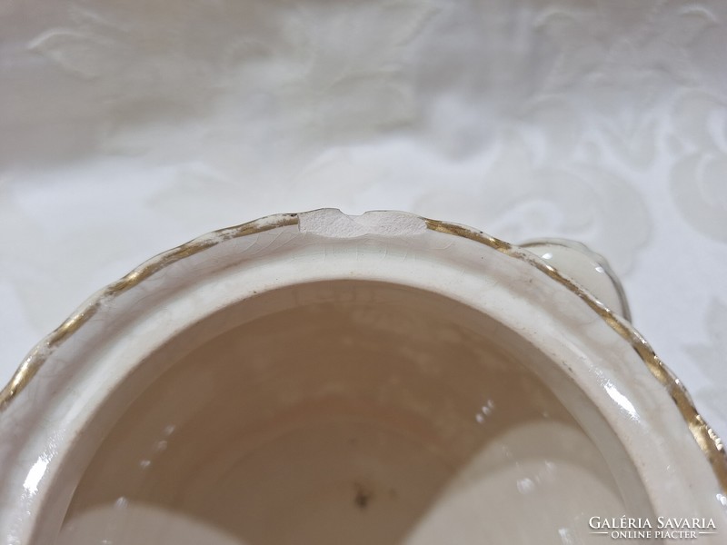 Sarreguemines louis sugar bowl, damaged 12 cm x 13 cm