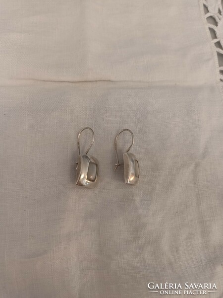 For sale, beautiful old silver earrings with mother-of-pearl inlay, hook-and-loop style!