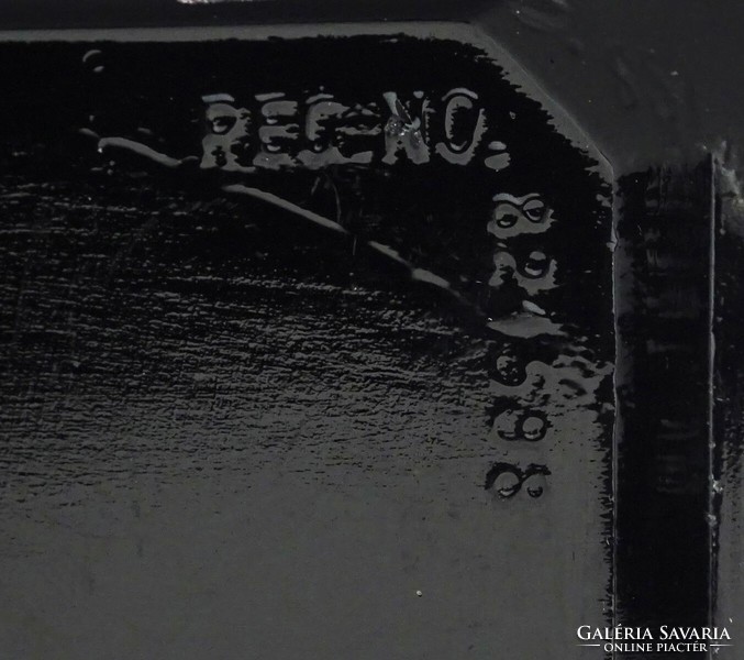 1Q736 old black art deco cast glass centerpiece serving bowl 8 x 18 cm