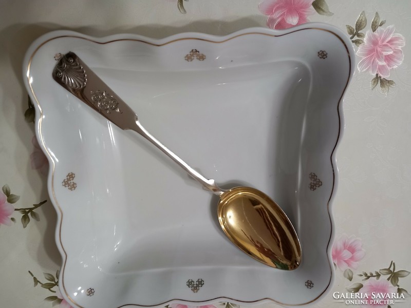 A wonderful Finnish silver side dish/ vegetable take-out, gilded inside with two silver spoons