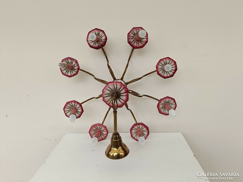 Antik csillár 8 karú rózsa motívum porcelán betétes flamand eredeti gyertyákkal + 8 új izzó 886 8562