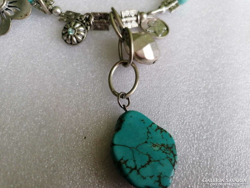Old turquoise silver-plated chain with several pendants