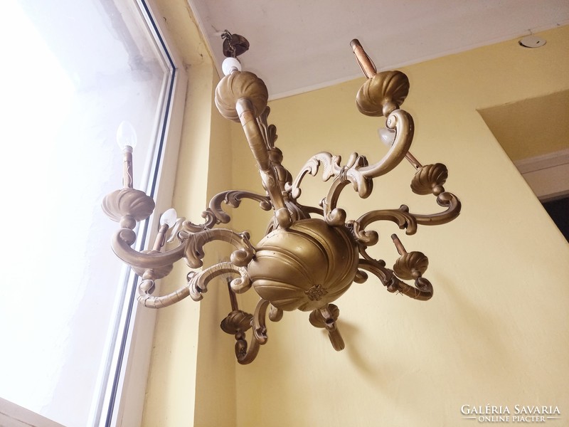 Fából faragott, 8 ágú barokk antik csillár