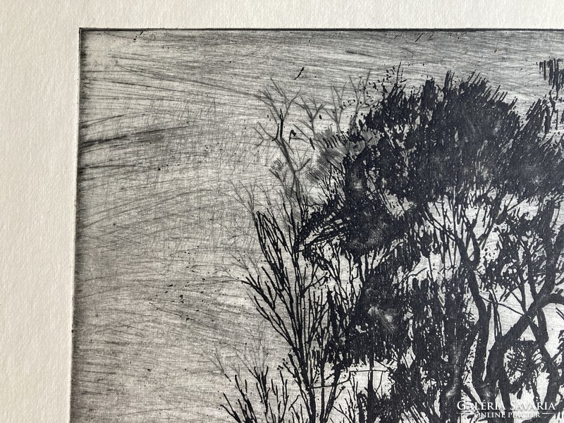 éva Gyurics (1936): autumn mists, etching, 1968