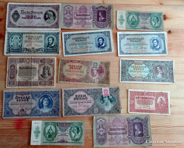 Collection of old Hungarian money.