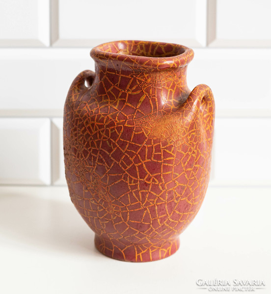 Vörös retro kerámia váza - Pesthidegkút, Csizmadia Margit terve