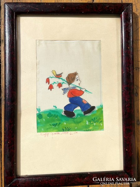 Selyem képek, selyemre festett gyermek festmények, 1959.