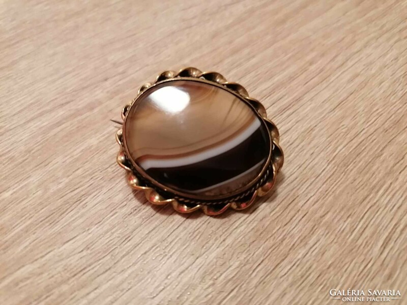 Antique large glass brooch with gilded edges!