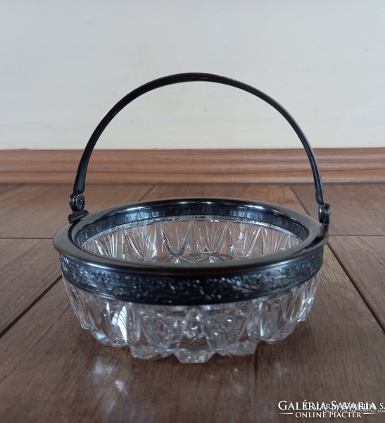 Old Russian crystal basket with silver fittings