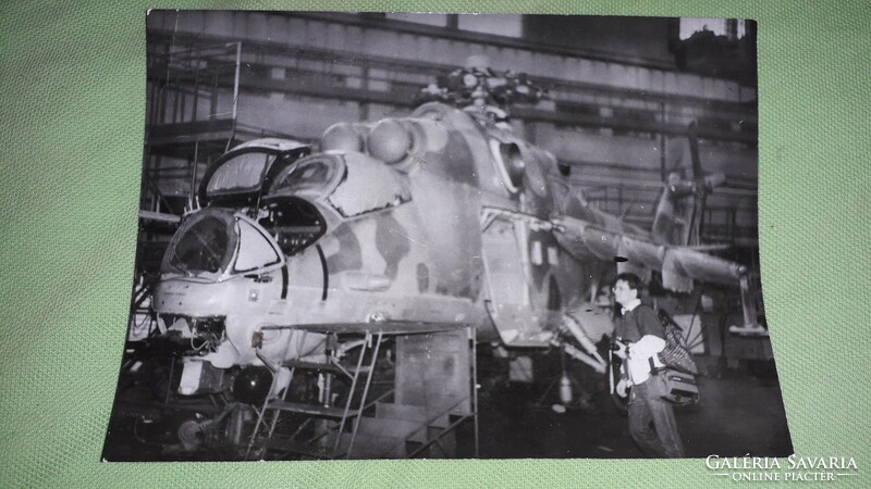 Original, old Hungarian telegraph office photos arrival of military helicopter 2 pcs in one 24x17 like the pictures
