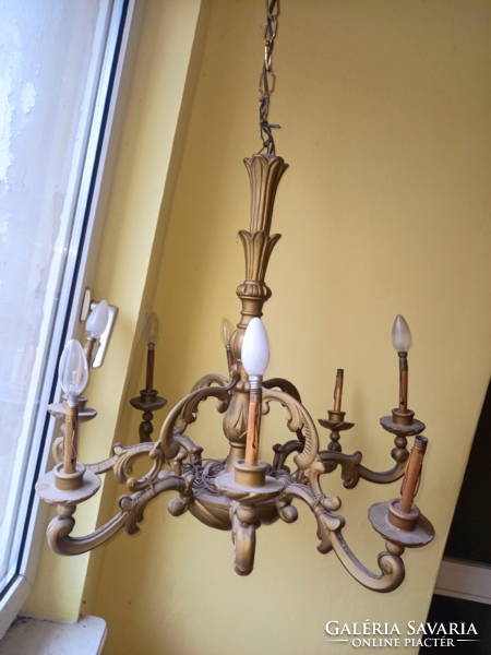 Fából faragott, 8 ágú barokk antik csillár
