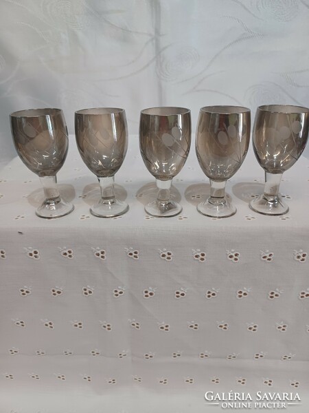Retro stemmed short drinking glass 5 pieces in one