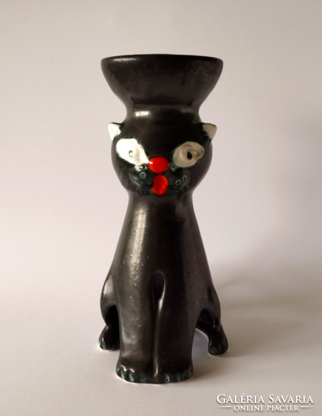 Retro industrial artist ceramic cat figure statue, candle holder