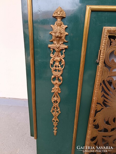 Antique classicist engraved copper stove with door, fireplace frame with applique decoration 609 8547