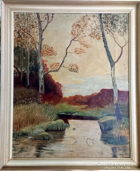 75X65 cm. We have received 2 pictures of Zorn, this picture depicting the stream, before restoration. Antique, 19th century