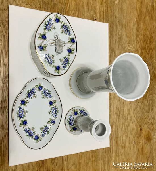 Hollóházy porcelain set with blackberry pattern 4 pcs