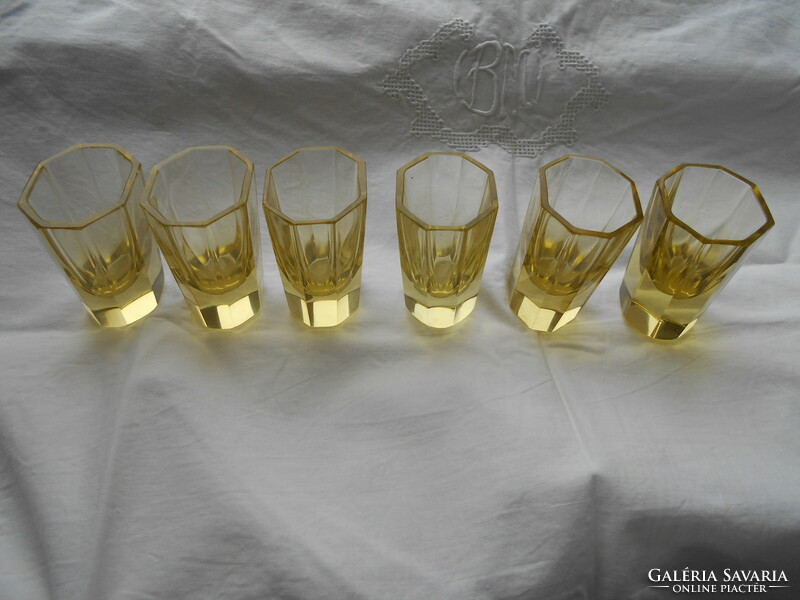 6 flat-polished thick glass short drink glasses, Moser quality and design