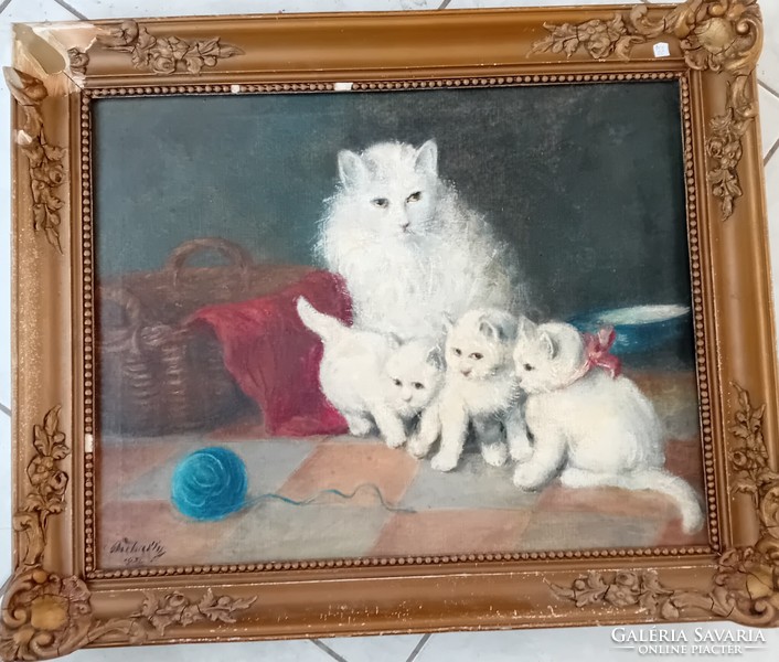 Benő Boleradszky: a cat and her kittens