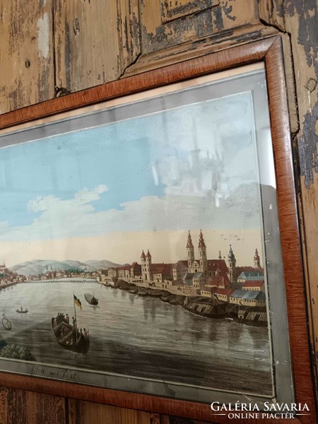 Ofen und Pest 19. század elejei akvarell, hátoldalán szígnó, és BÁV sorszám, Buda és Pest
