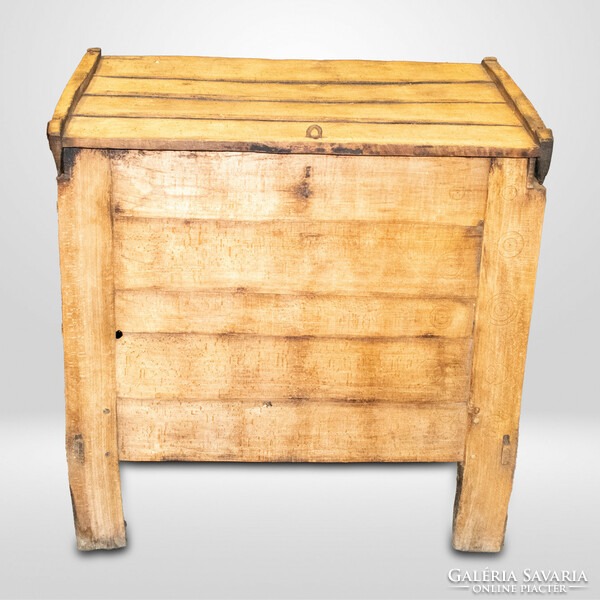 Carved chest, baskets
