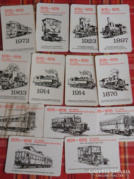 13 card calendar rarities - 100 years old eisenbahnstrecke-Győr-Sopron card calendar (1976)